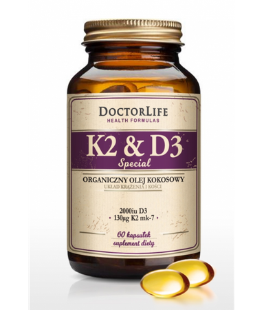 Doctor Life K2 & D3 organiczny olej kokosowy 130ug K2 mk-7 & 2000iu D3 suplement diety 60 kapsułek
