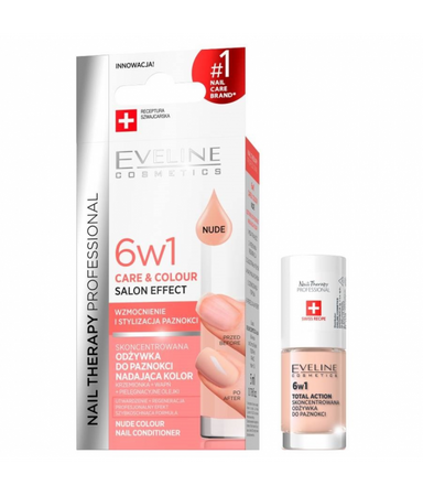 Eveline Cosmetics Nail Therapy Professional 6w1 Care & Colour skoncentrowana odżywka do paznokci nadająca kolor Nude 5ml