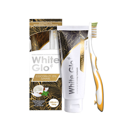 White Glo Coconut Oil Shine wybielająca pasta do zębów 120ml + szczoteczka do zębów