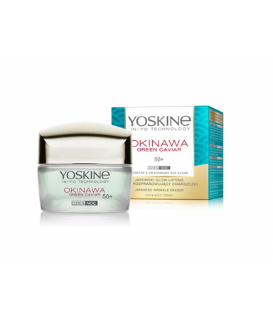 Yoskine Okinawa Green Caviar 50+ japoński glow-lifting krem rozprasowujący zmarszczki na dzień i noc 50ml