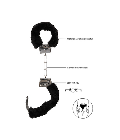 Ouch! Kajdanki erotyczne z futerkiem czarne BDSM bondage