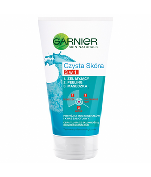 Garnier Czysta Skóra 3 w 1 żel myjący peeling maseczka 150ml