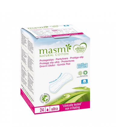 Masmi Pantyliners ultra cienkie wkładki higieniczne o anatomicznym kształcie z bawełny organicznej 24szt