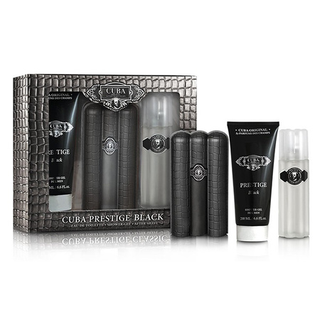 CUBA ORIGINAL Men Prestige Black EDT spray 90ml + ASL 100ml + SHOWER GEL 200ml