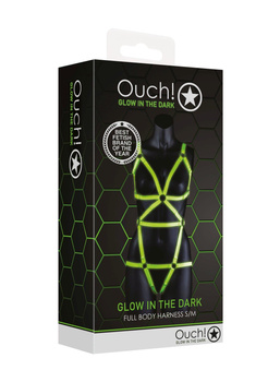 Ouch! Full Body Harness GitD Neon Green/Black S/M