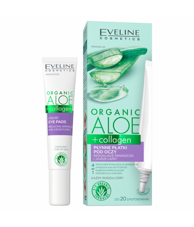 Eveline Cosmetics Organic Aloe + Collagen płynne płatki pod oczy redukujące zmarszczki i kurze łapki 4w1 20ml