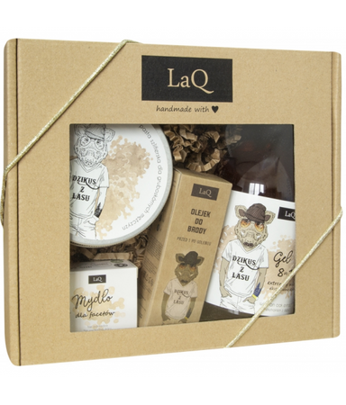 LaQ Dzikus z Lasu zestaw żel pod prysznic 500ml + peeling 200ml + mydło w kostce 85ml + olejek do brody 30ml