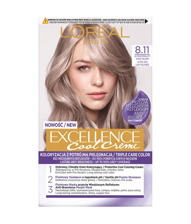 L'Oreal Paris Excellence Cool Creme farba do włosów 8.11 Ultrapopielaty Jasny Blond